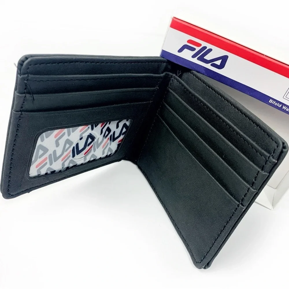 Fila Black Bifold Wallet • Logo Front • 7 Card Slots • ID Window • Gift Box